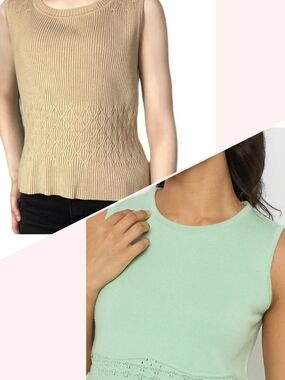 Grace Sleeveless Knit Top in Beige and Mint